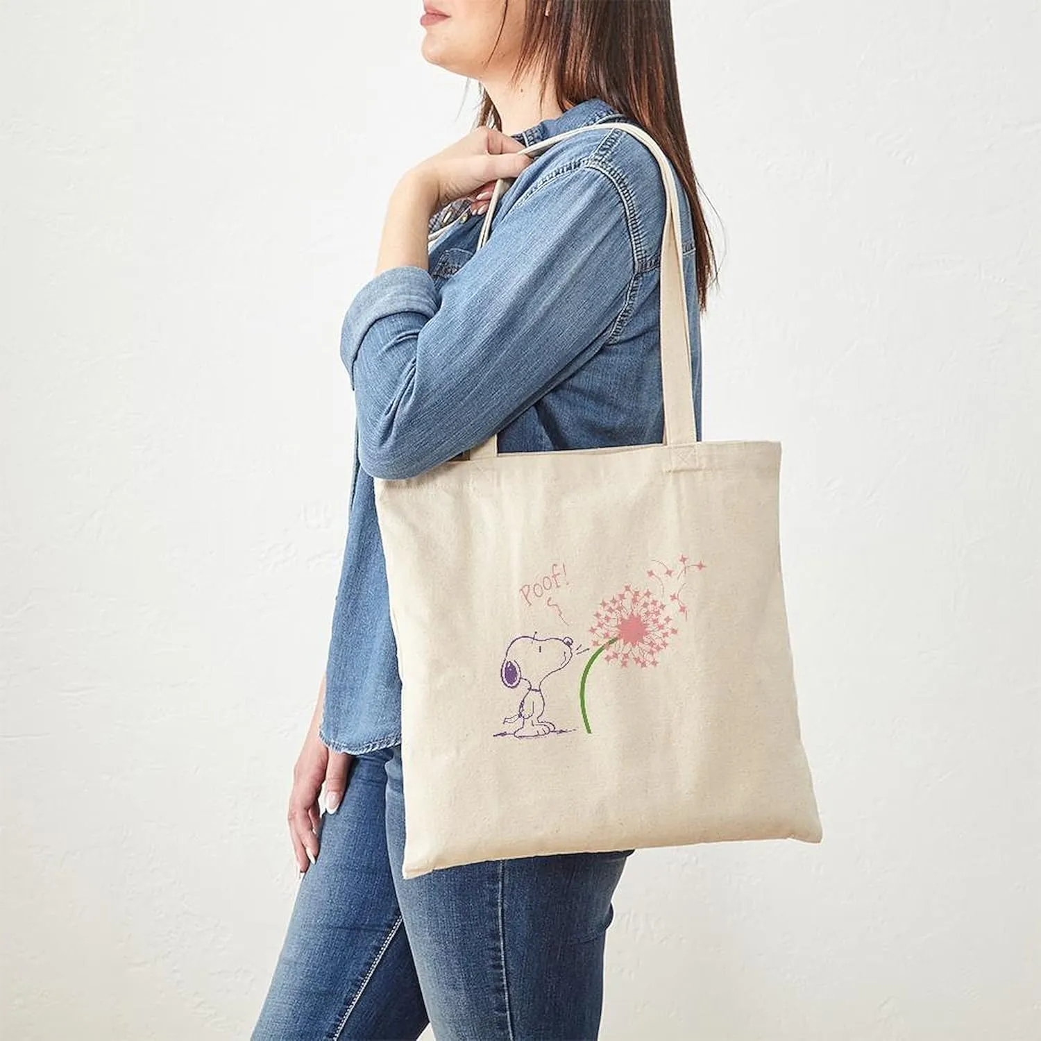 CafePress Snoopy Dandelion Natural Canvas Tote Bag, Reusable Shopping Bag