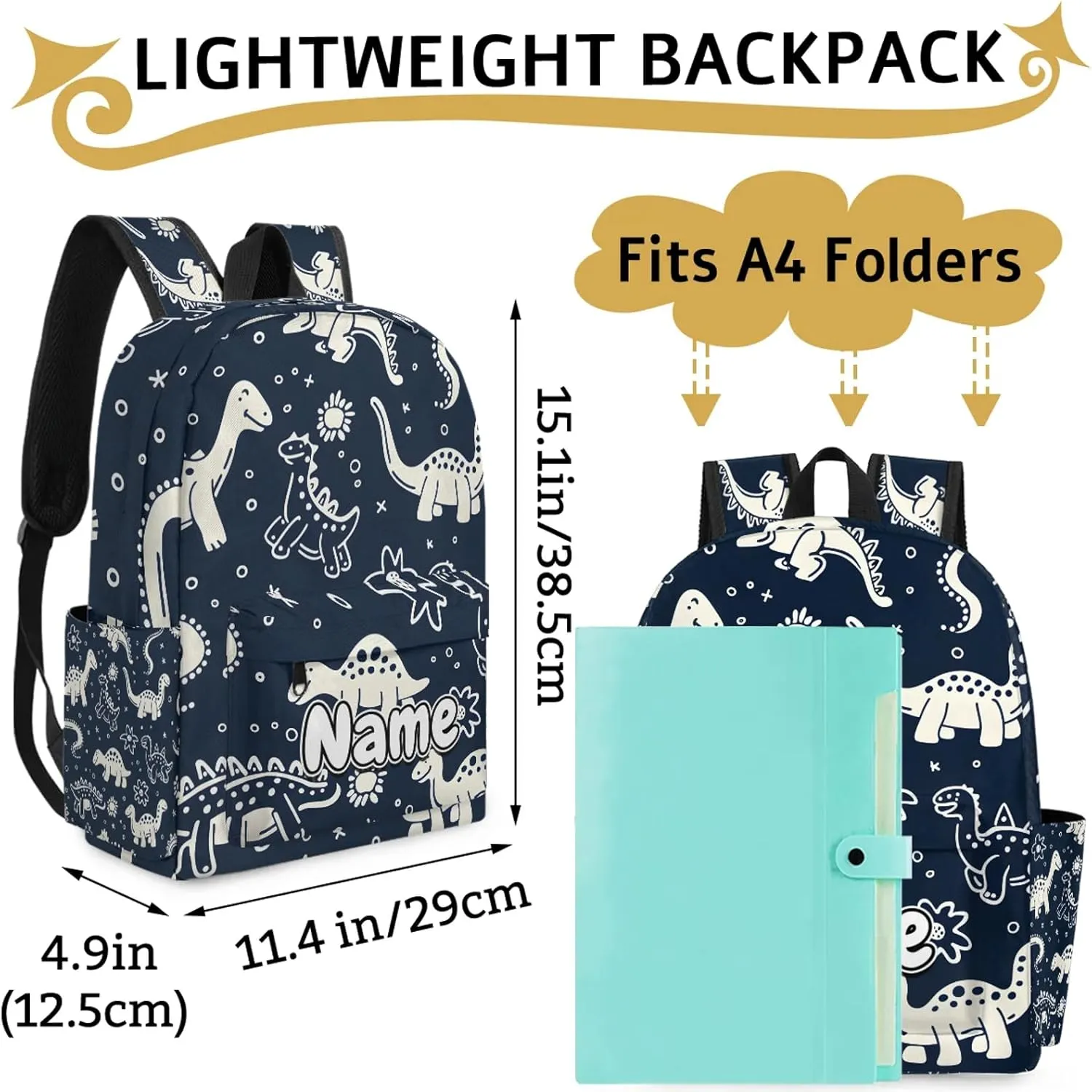 Camo Dinosaur Footprint Personalized Backpack Bag with Name Lightweight Custom Shoulder Bags Waterproof Casual Backpacks Travel Laptop Bag 15.1in