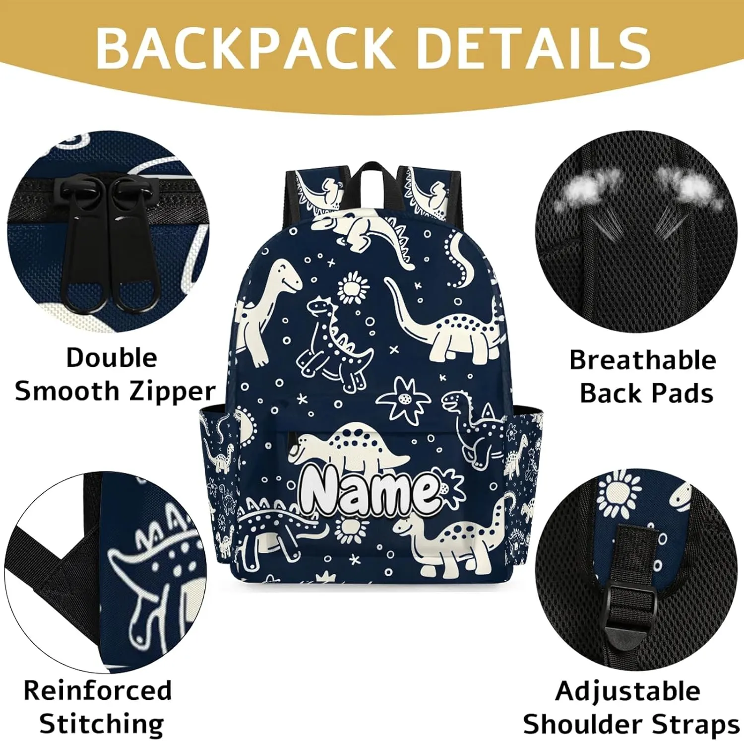 Camo Dinosaur Footprint Personalized Backpack Bag with Name Lightweight Custom Shoulder Bags Waterproof Casual Backpacks Travel Laptop Bag 15.1in