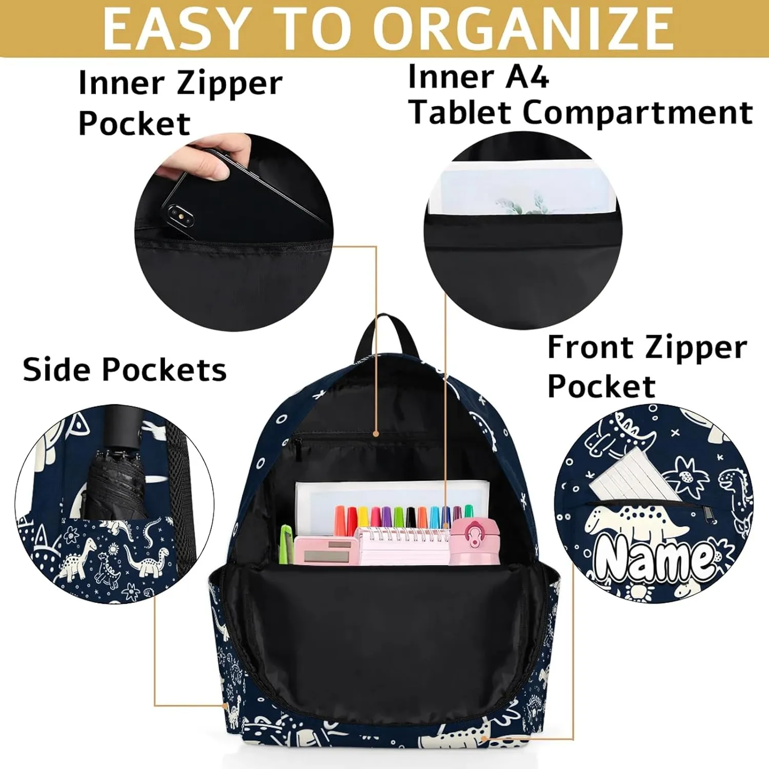 Camo Dinosaur Footprint Personalized Backpack Bag with Name Lightweight Custom Shoulder Bags Waterproof Casual Backpacks Travel Laptop Bag 15.1in