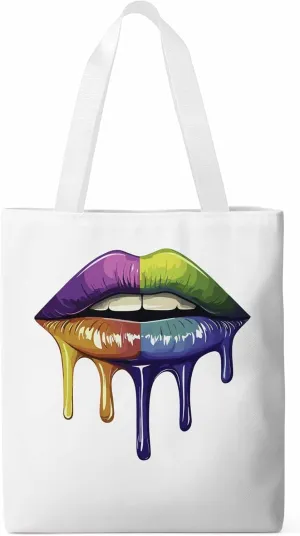 Canvas Tote Bag, Colorful Abstract Art Lips Aesthetic Canvas Tote Handbags for Women Shoulder Bag