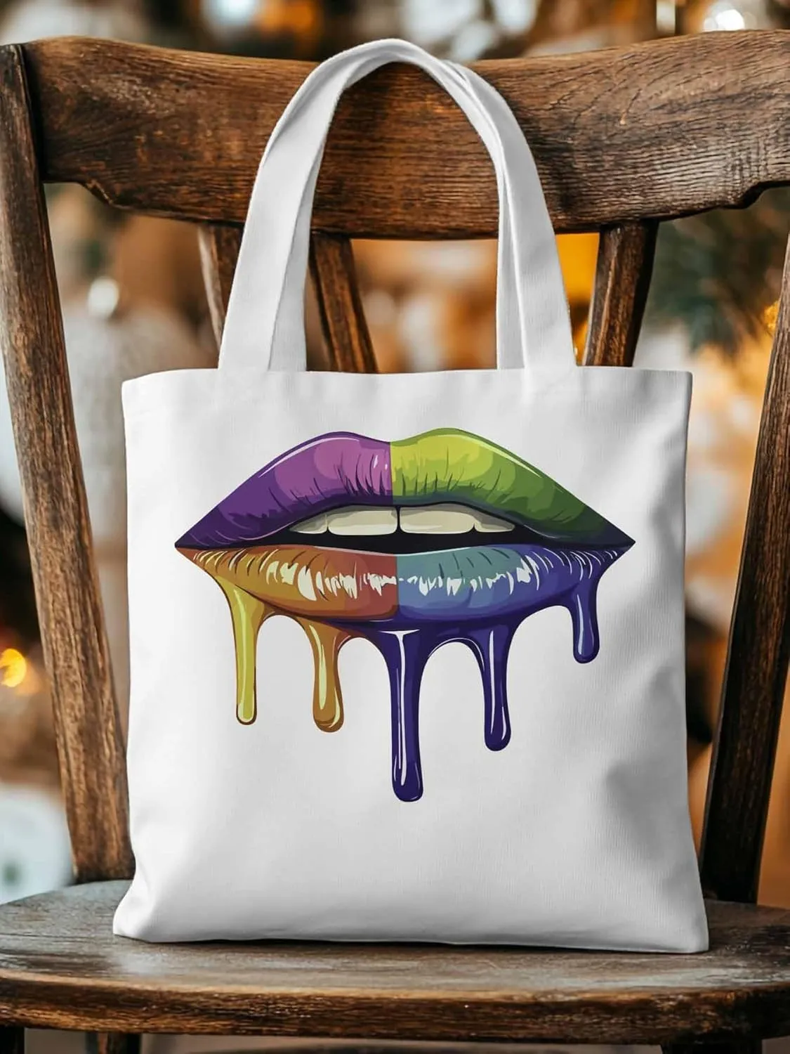 Canvas Tote Bag, Colorful Abstract Art Lips Aesthetic Canvas Tote Handbags for Women Shoulder Bag