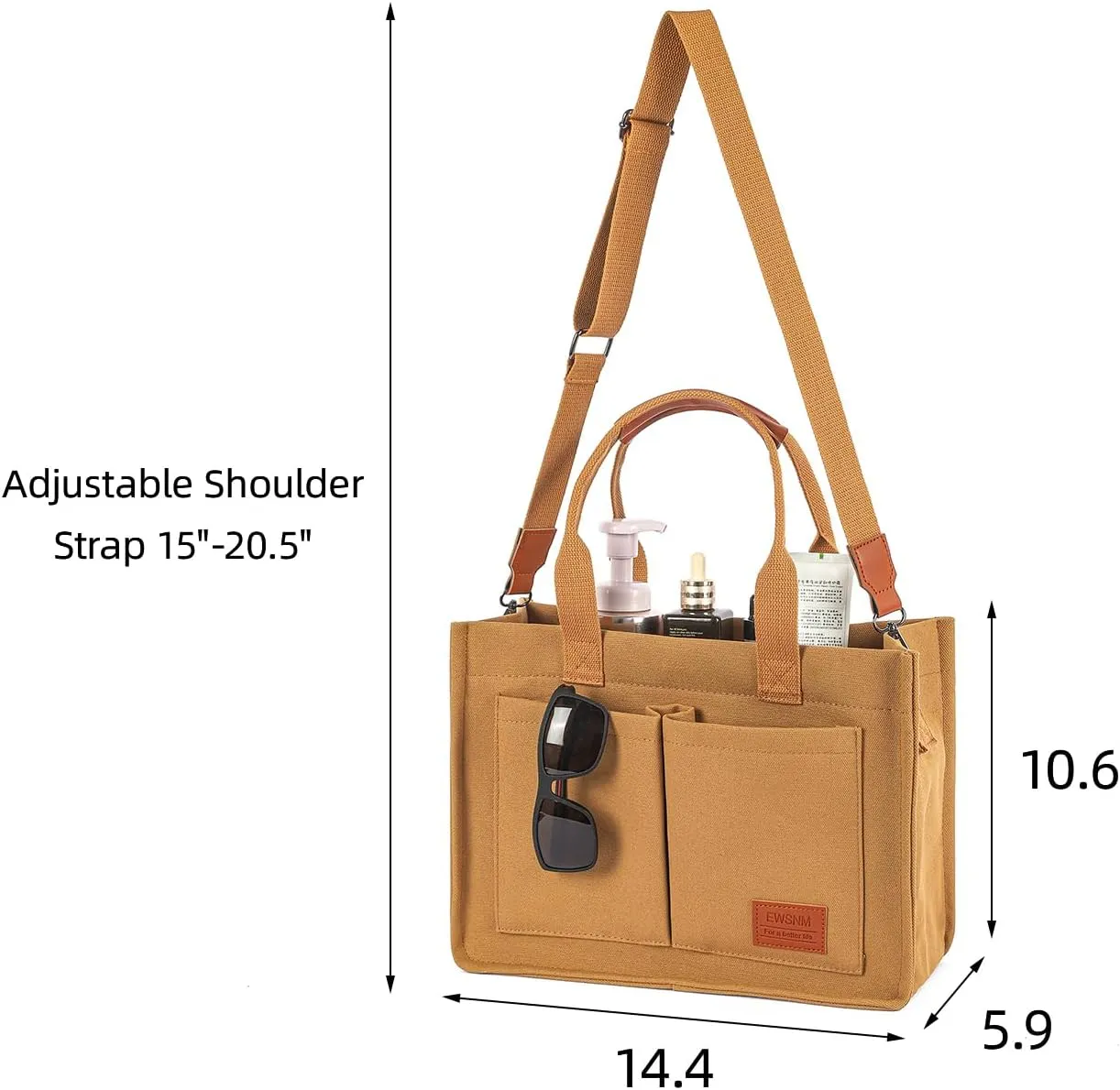 Canvas Tote Bag for Women, Large Laptop Travel Tote Handbag Totes with Crossbody Shoulder Teachers Reusable Grocery Bags