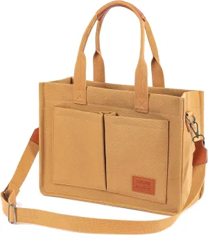 Canvas Tote Bag for Women, Large Laptop Travel Tote Handbag Totes with Crossbody Shoulder Teachers Reusable Grocery Bags