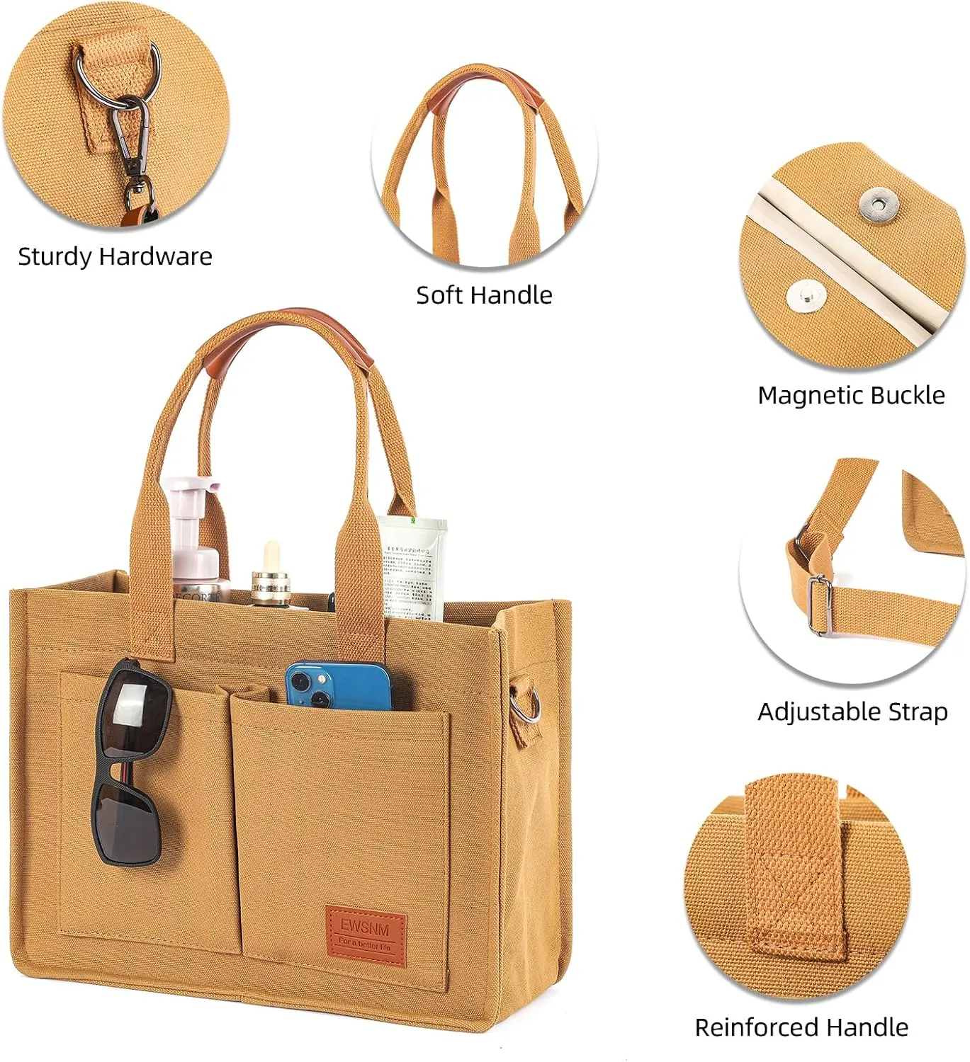Canvas Tote Bag for Women, Large Laptop Travel Tote Handbag Totes with Crossbody Shoulder Teachers Reusable Grocery Bags
