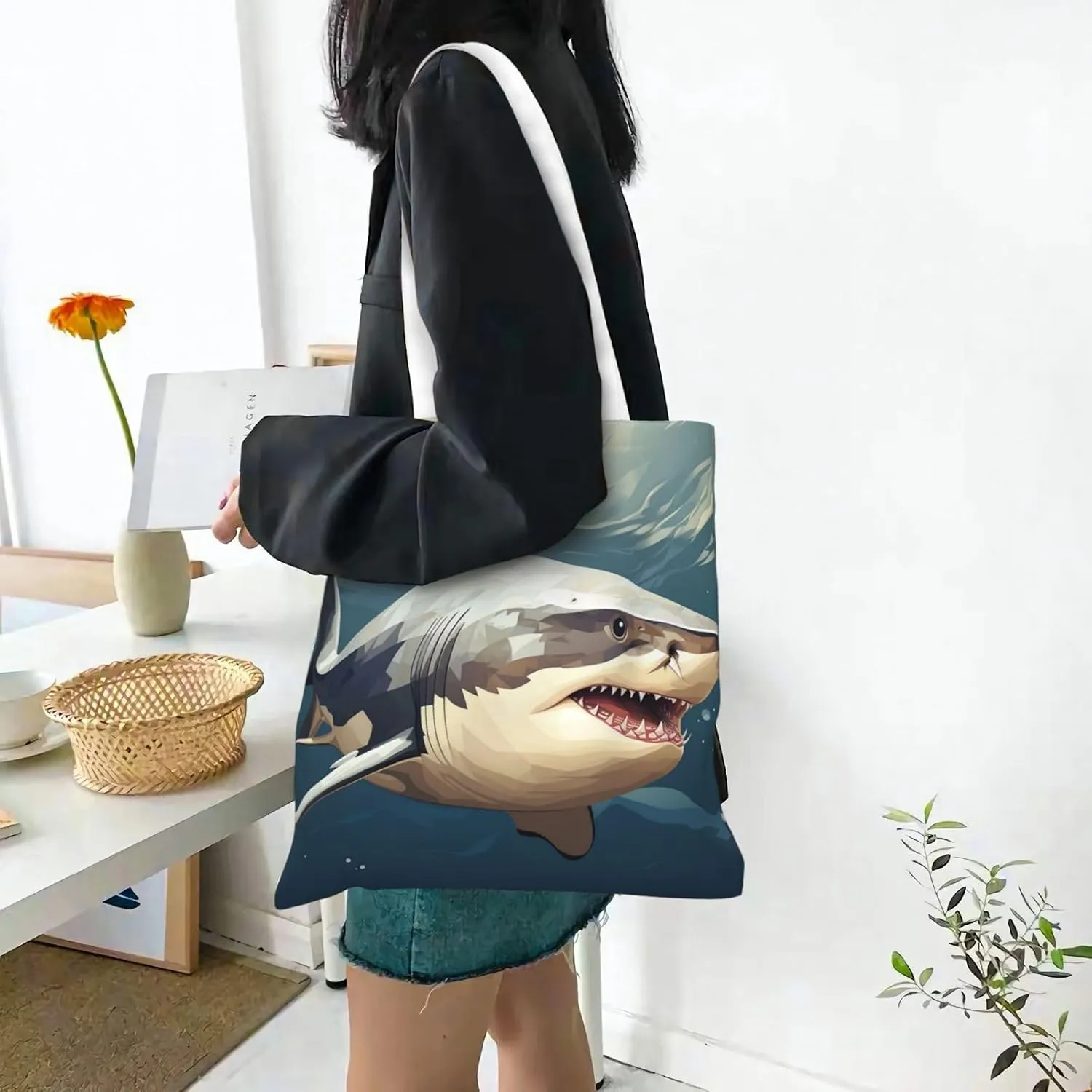 Canvas Tote Bag For Women Reusable Shopping Bag Casual Palm Trees And Sunset Shoulder Bag Handbag For Travel