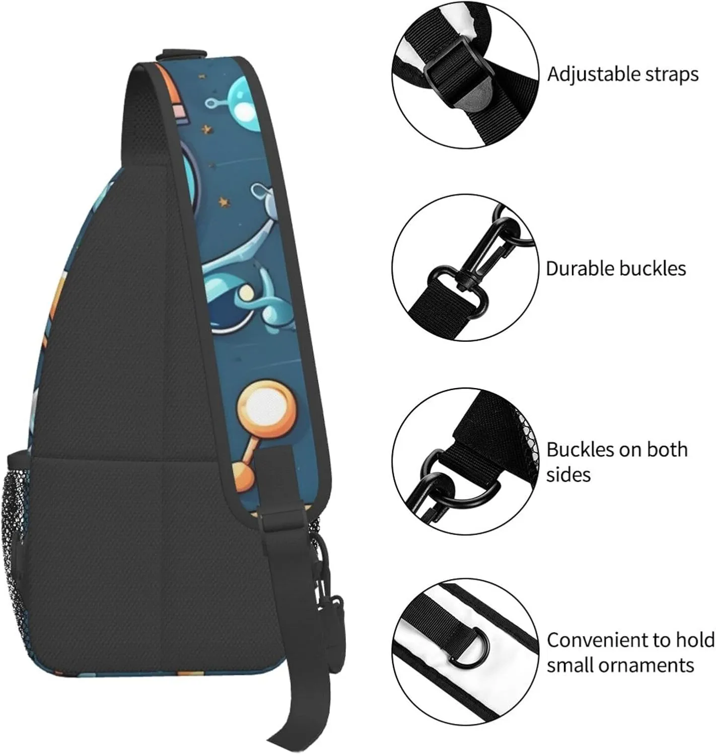 Cartoon Science Theme Unisex Casual Diagonal Chest Bag,Multipurpose Crossbody Shoulder Bag Travel Hiking Daypack