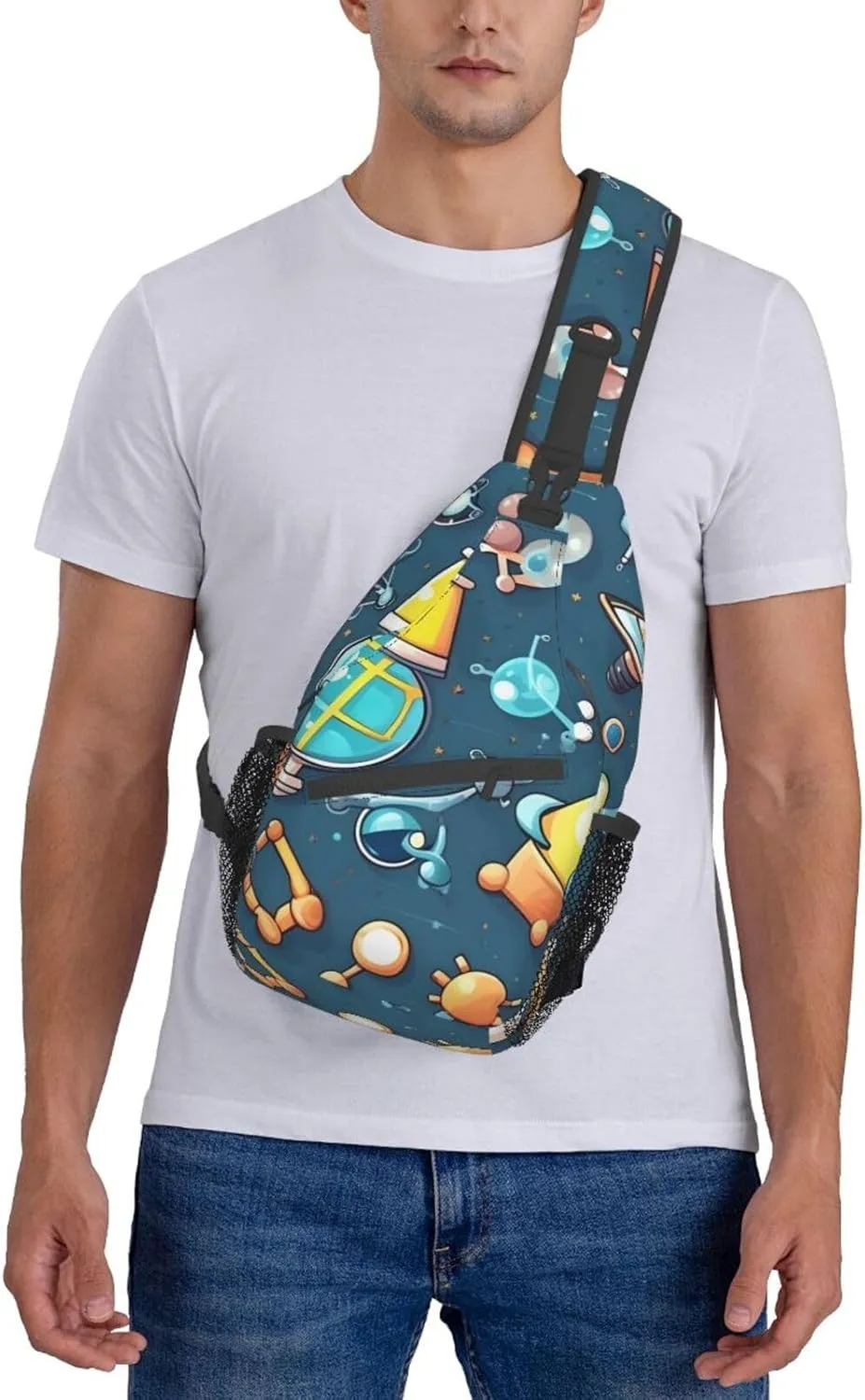 Cartoon Science Theme Unisex Casual Diagonal Chest Bag,Multipurpose Crossbody Shoulder Bag Travel Hiking Daypack