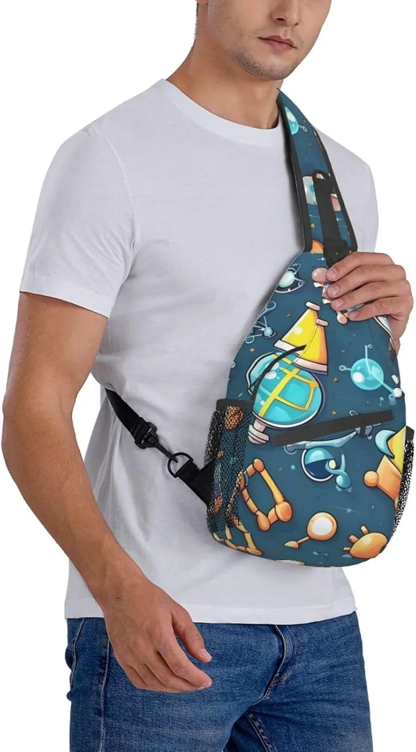 Cartoon Science Theme Unisex Casual Diagonal Chest Bag,Multipurpose Crossbody Shoulder Bag Travel Hiking Daypack