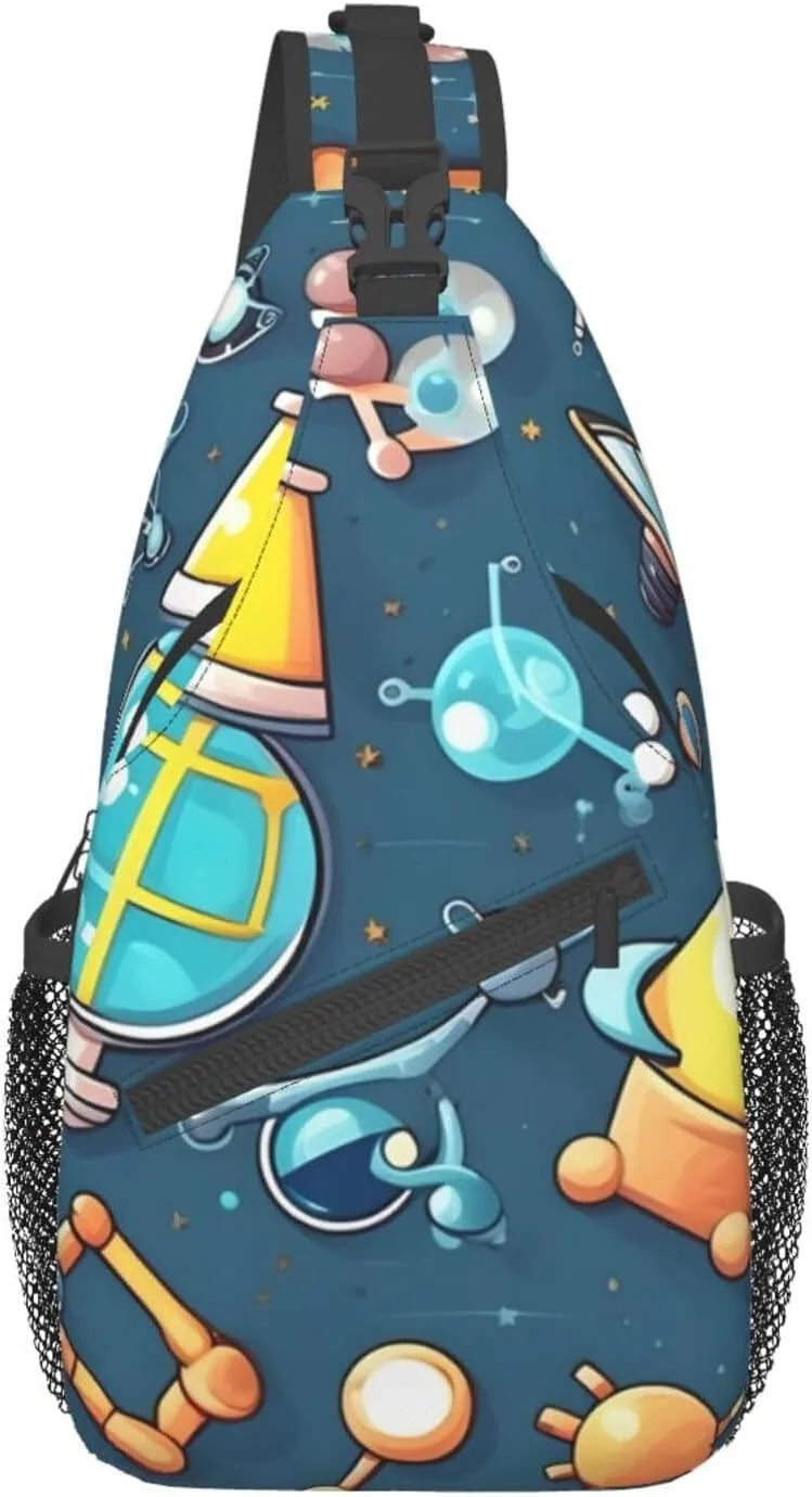 Cartoon Science Theme Unisex Casual Diagonal Chest Bag,Multipurpose Crossbody Shoulder Bag Travel Hiking Daypack