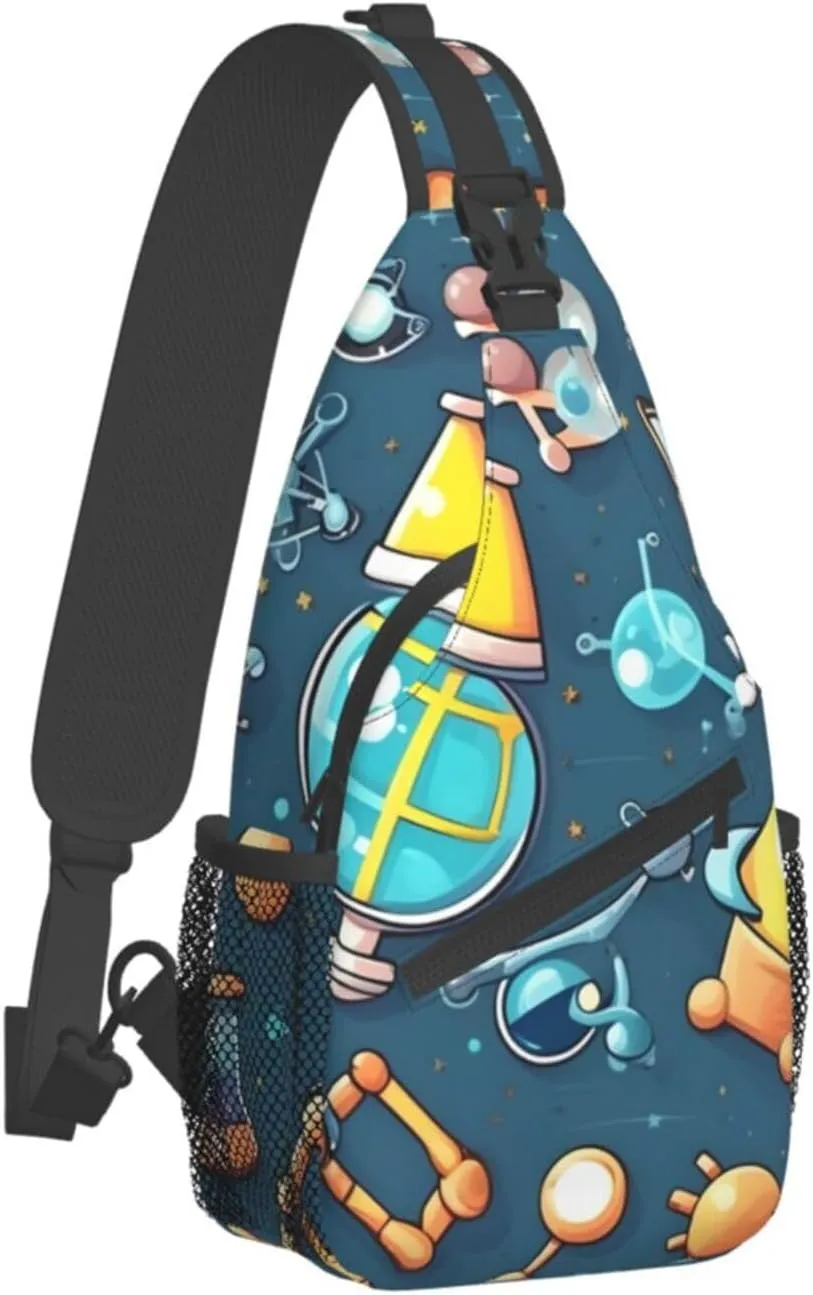 Cartoon Science Theme Unisex Casual Diagonal Chest Bag,Multipurpose Crossbody Shoulder Bag Travel Hiking Daypack