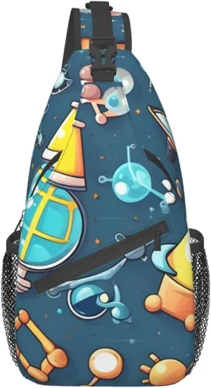 Cartoon Science Theme Unisex Casual Diagonal Chest Bag,Multipurpose Crossbody Shoulder Bag Travel Hiking Daypack