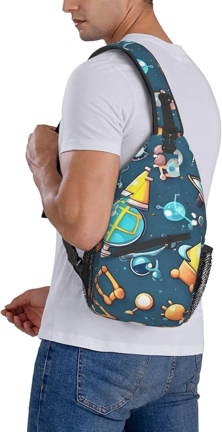 Cartoon Science Theme Unisex Casual Diagonal Chest Bag,Multipurpose Crossbody Shoulder Bag Travel Hiking Daypack