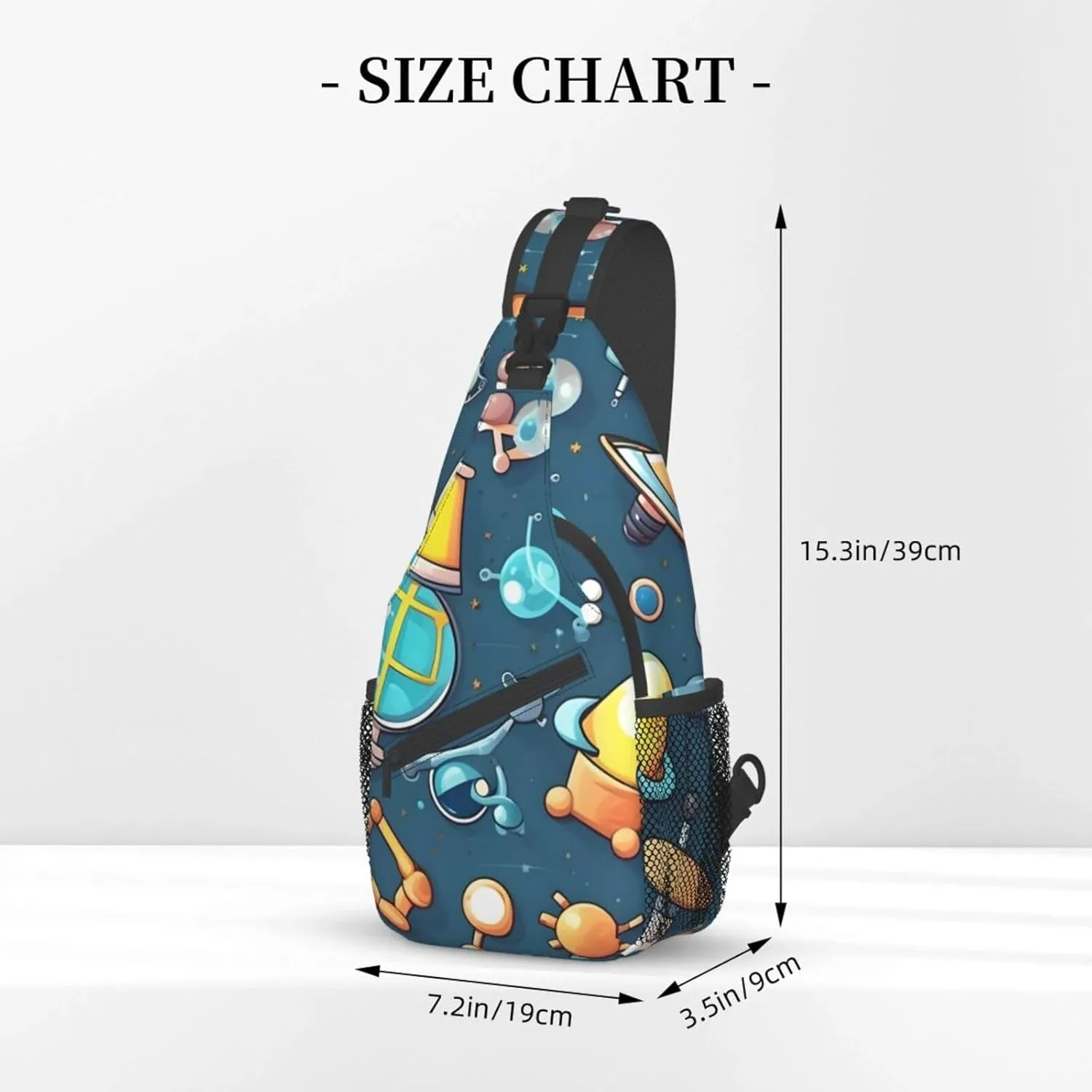Cartoon Science Theme Unisex Casual Diagonal Chest Bag,Multipurpose Crossbody Shoulder Bag Travel Hiking Daypack