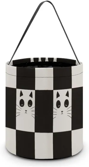Cats Black And White Plaid Easter Basket Egg Buckets with Handles Hunt Tote Bags Reusable Handbag for Decoration