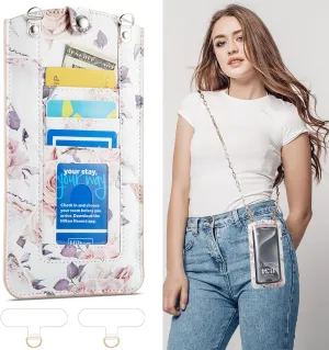 Cell Phone Purse Small Crossbody Bag for Women Leather Mini Shoulder Bag Wallet Case with Touch Screen and Card Slots Chain 2 Patches for All Smartphones iPhone 16 15 11 Samsung up to 7.5" Rose Marble