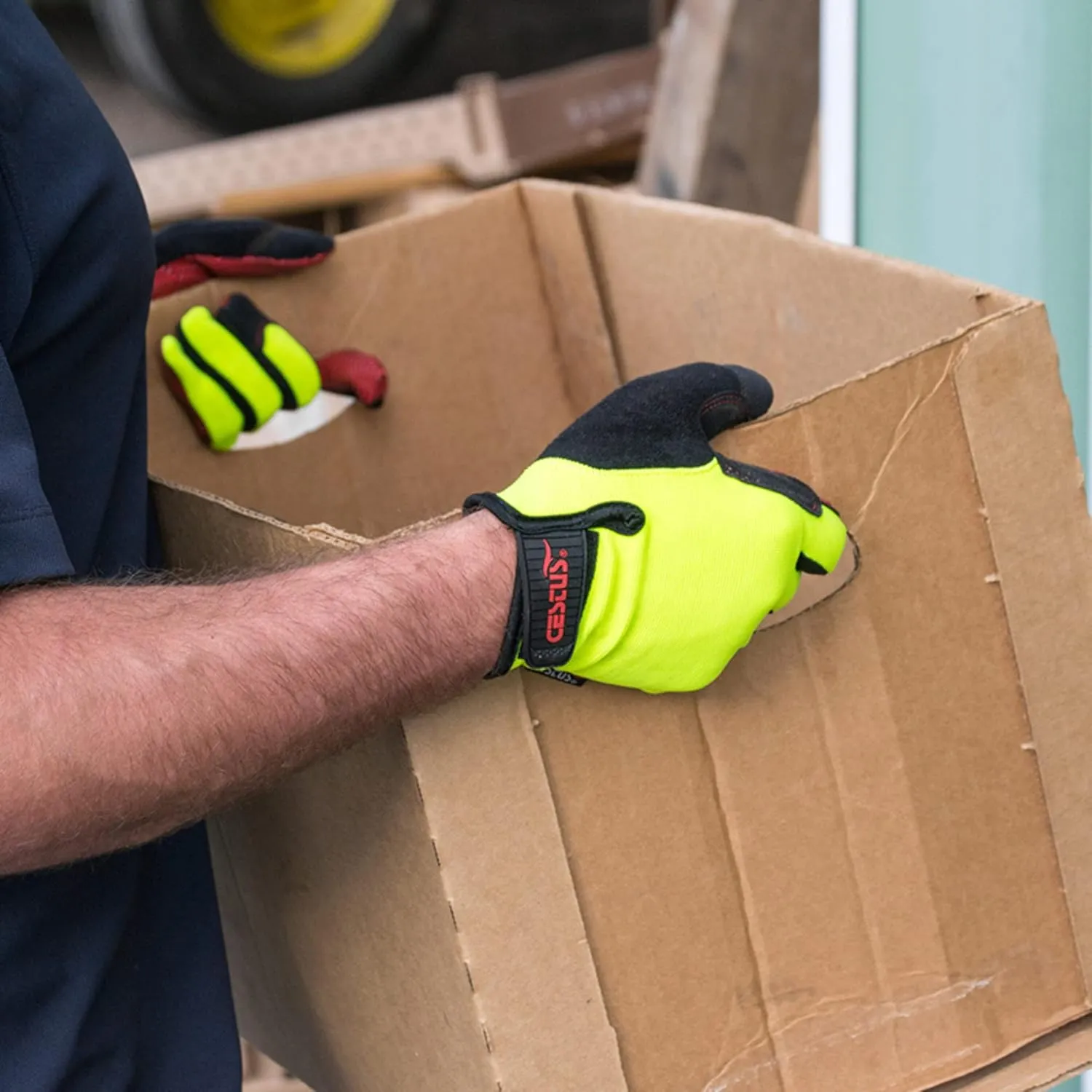 Cestus Boxx, Work Gloves with Grip, Extra Padded Palm, Warehouse Gloves, Breathable, Form Fitting, Box Handling Gloves Men