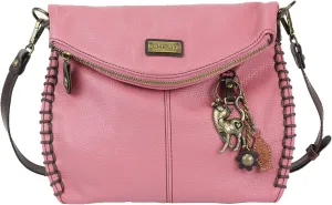 CHALA Charming Crossbody Bag With Flap Top | Flap and Zipper Cross-Body Purse or Shoulder Handbag with Metal Chain - Pink