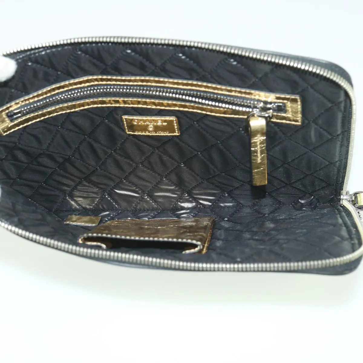 CHANEL Clutch Bag Metallic Leather Gold A82164 CC  38172
