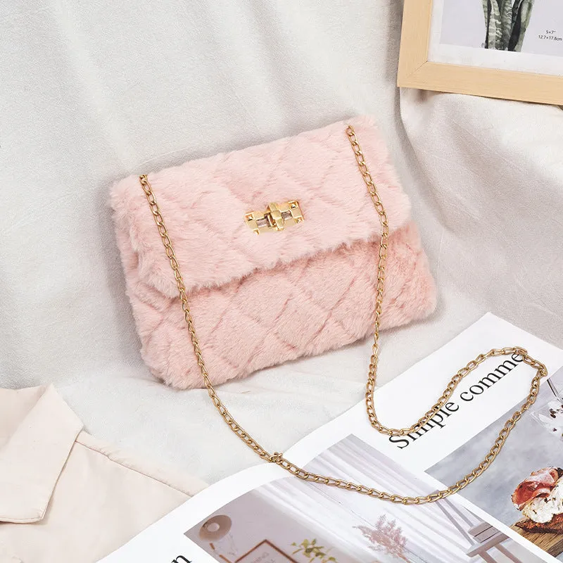 Charming Women's Furry Fashionable Korean Chain Crossbody Bags