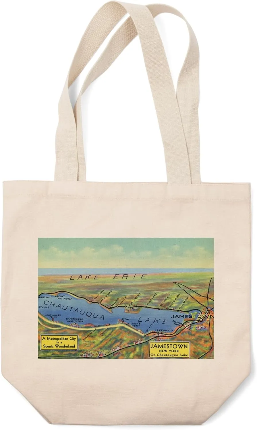 Chautauqua Lake, New York, Lake and Surrounding Towns, (1943), Aerial Map (100% Cotton Canvas Reusable Tote Bag)