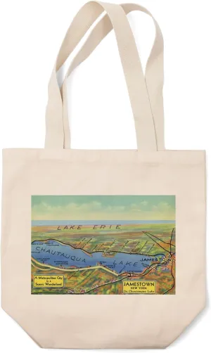 Chautauqua Lake, New York, Lake and Surrounding Towns, (1943), Aerial Map (100% Cotton Canvas Reusable Tote Bag)