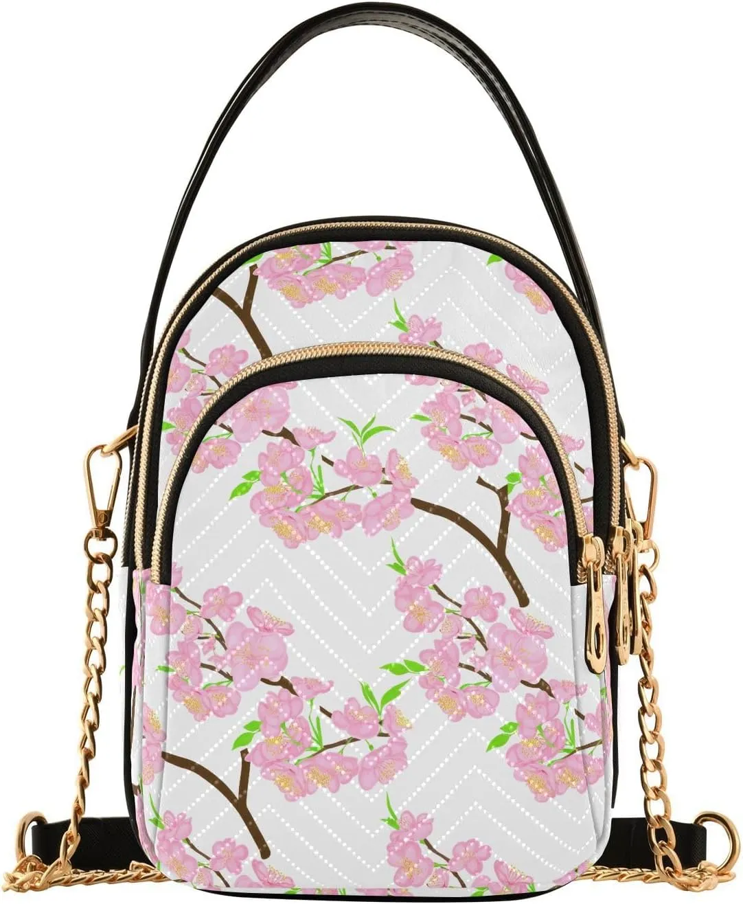 Cherry Blossom Branch White Multi Pockets Crossbody Bags for Women Zip Cell Phone Purse Wallet Bag with Detachable Shoulder Strap Handbag Purse for Women Girls Trendy Gift Traveling Working Shopping