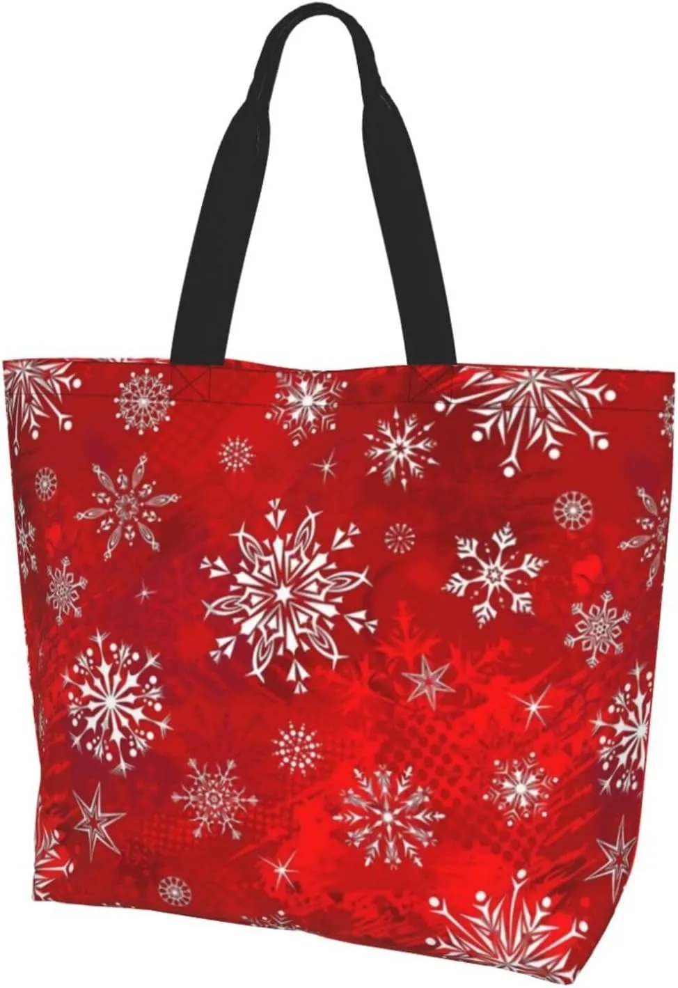 Christmas Bag, Red Christmas Snowflakes Reusable Grocery Bags, Xmas Tote Bag for Women Men Outdoor Shopping,Travel