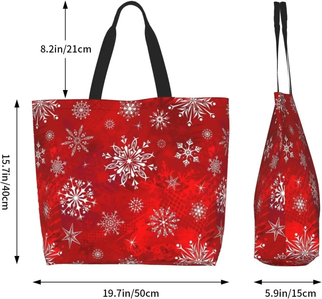 Christmas Bag, Red Christmas Snowflakes Reusable Grocery Bags, Xmas Tote Bag for Women Men Outdoor Shopping,Travel