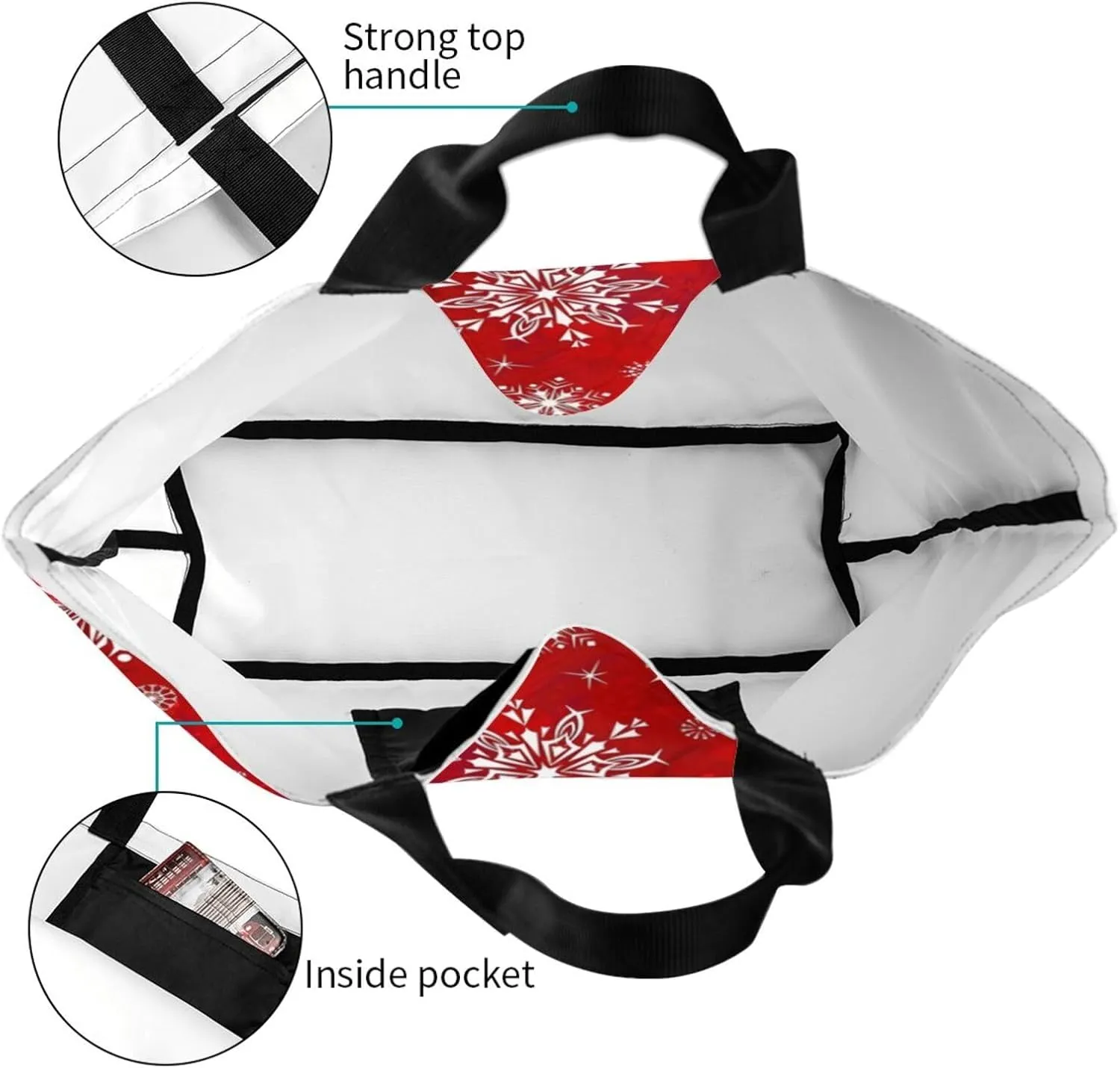 Christmas Bag, Red Christmas Snowflakes Reusable Grocery Bags, Xmas Tote Bag for Women Men Outdoor Shopping,Travel