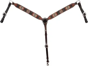 Circle Y Distressed Southwestern Beaded Breast Collar for Horse, Turq/BRWN/Wht, One Size