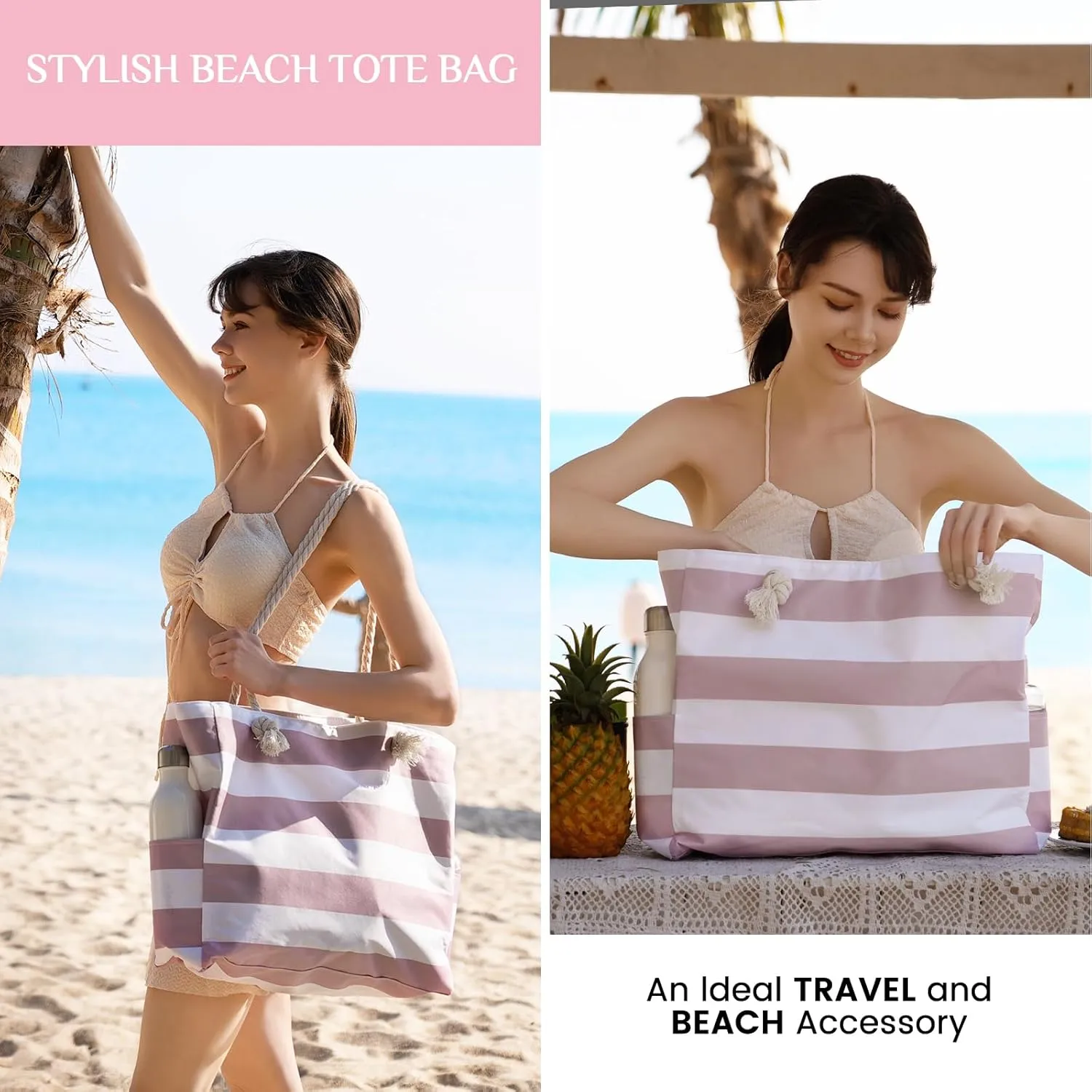 Clothirily Beach Bag for Women - Large Beach Tote Bag, Waterproof Sandproof Beach Bag with Zipper, Large Swim Pool Beach Tote