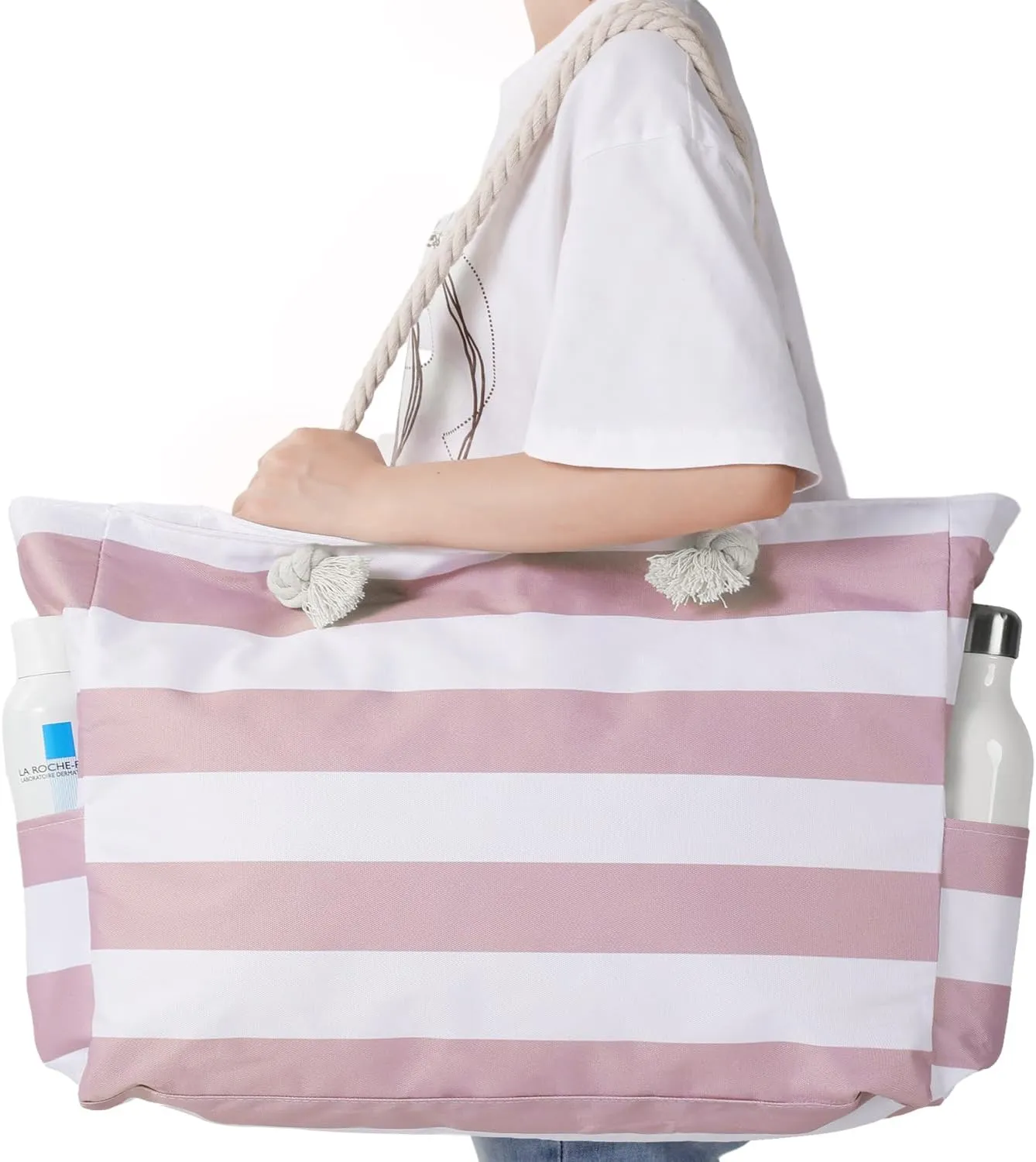 Clothirily Beach Bag for Women - Large Beach Tote Bag, Waterproof Sandproof Beach Bag with Zipper, Large Swim Pool Beach Tote
