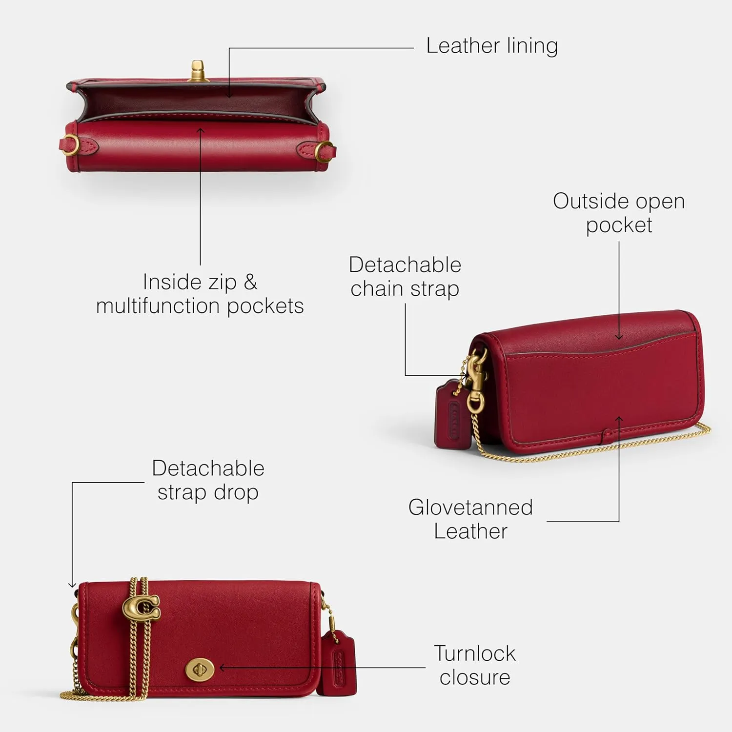 Coach Women's Dinky Bag 14, Ruby, One Size