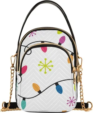 Colorful Christmas Snowflakes Small Crossbody Bag Functional Multi Pocket Bag Shoulder Handbag
