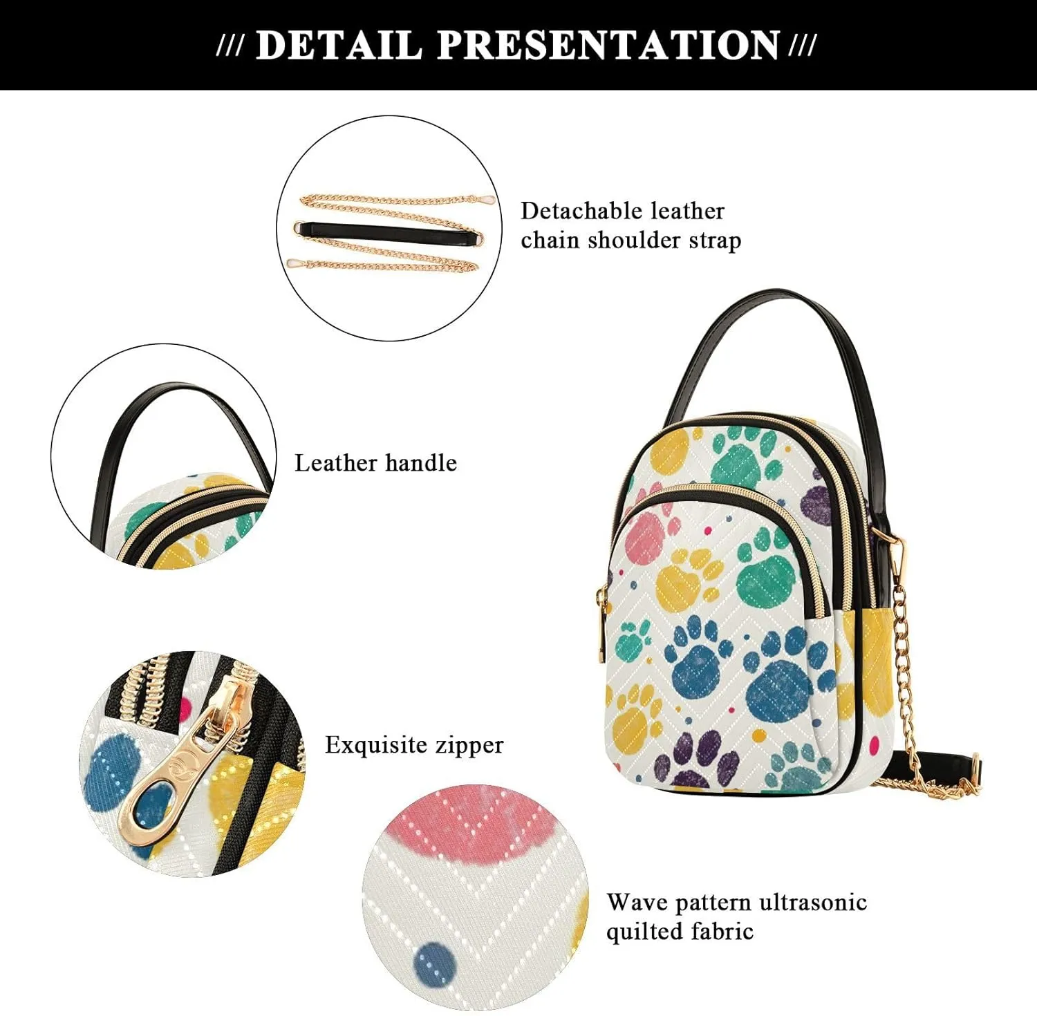 Colorful Dog Paw Print Women Crossbody Bag, Small Handbags for Women Crossbody, Fall Crossbody Purse