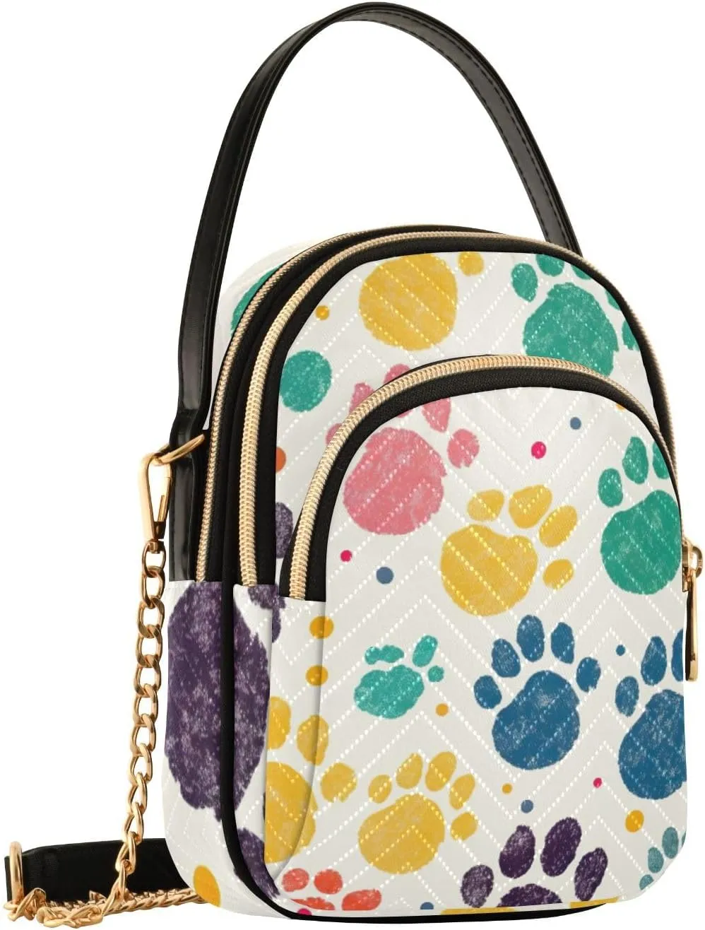 Colorful Dog Paw Print Women Crossbody Bag, Small Handbags for Women Crossbody, Fall Crossbody Purse