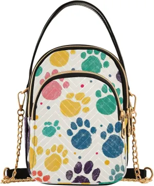 Colorful Dog Paw Print Women Crossbody Bag, Small Handbags for Women Crossbody, Fall Crossbody Purse