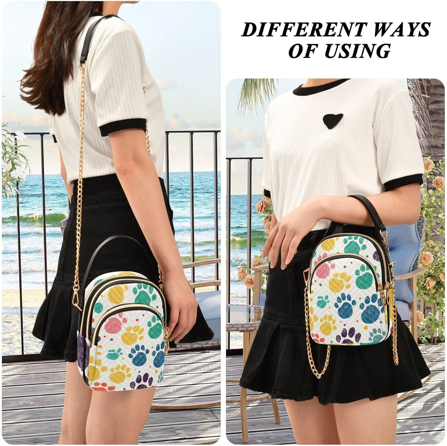 Colorful Dog Paw Print Women Crossbody Bag, Small Handbags for Women Crossbody, Fall Crossbody Purse