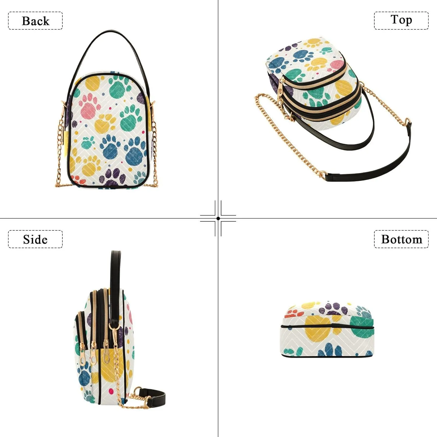 Colorful Dog Paw Print Women Crossbody Bag, Small Handbags for Women Crossbody, Fall Crossbody Purse