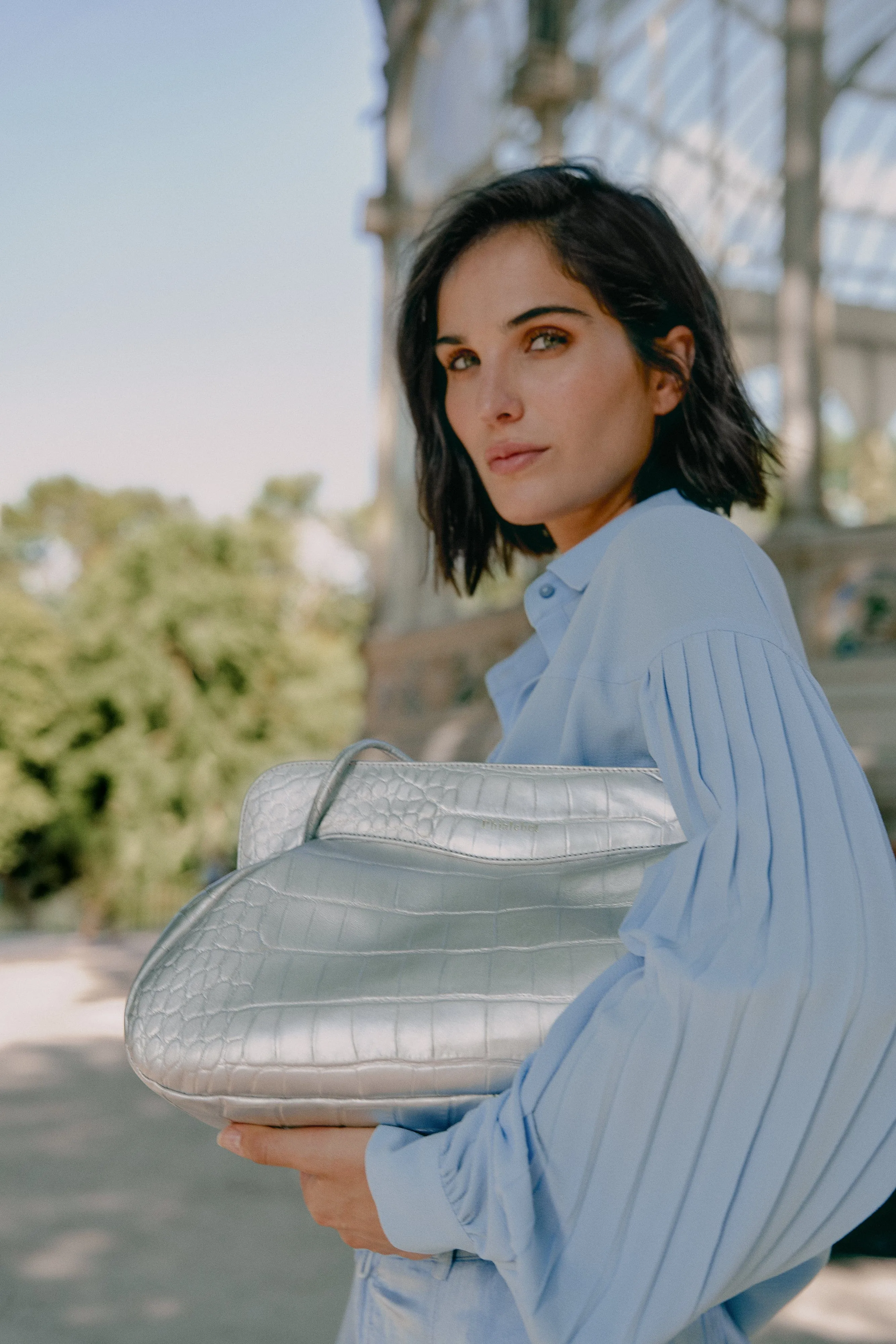 Constanza Mock-Crocodile Leather Clutch Bag