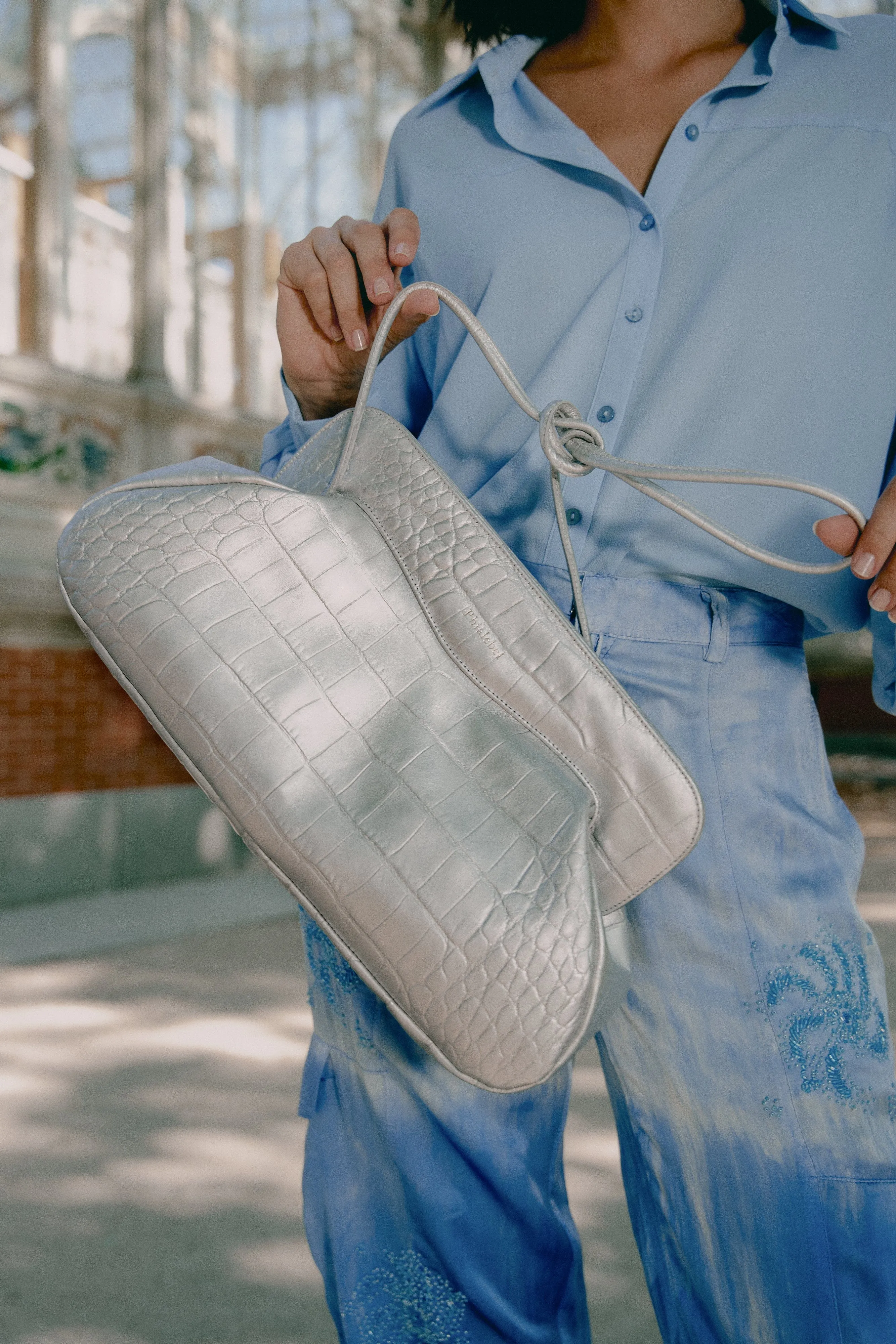 Constanza Mock-Crocodile Leather Clutch Bag