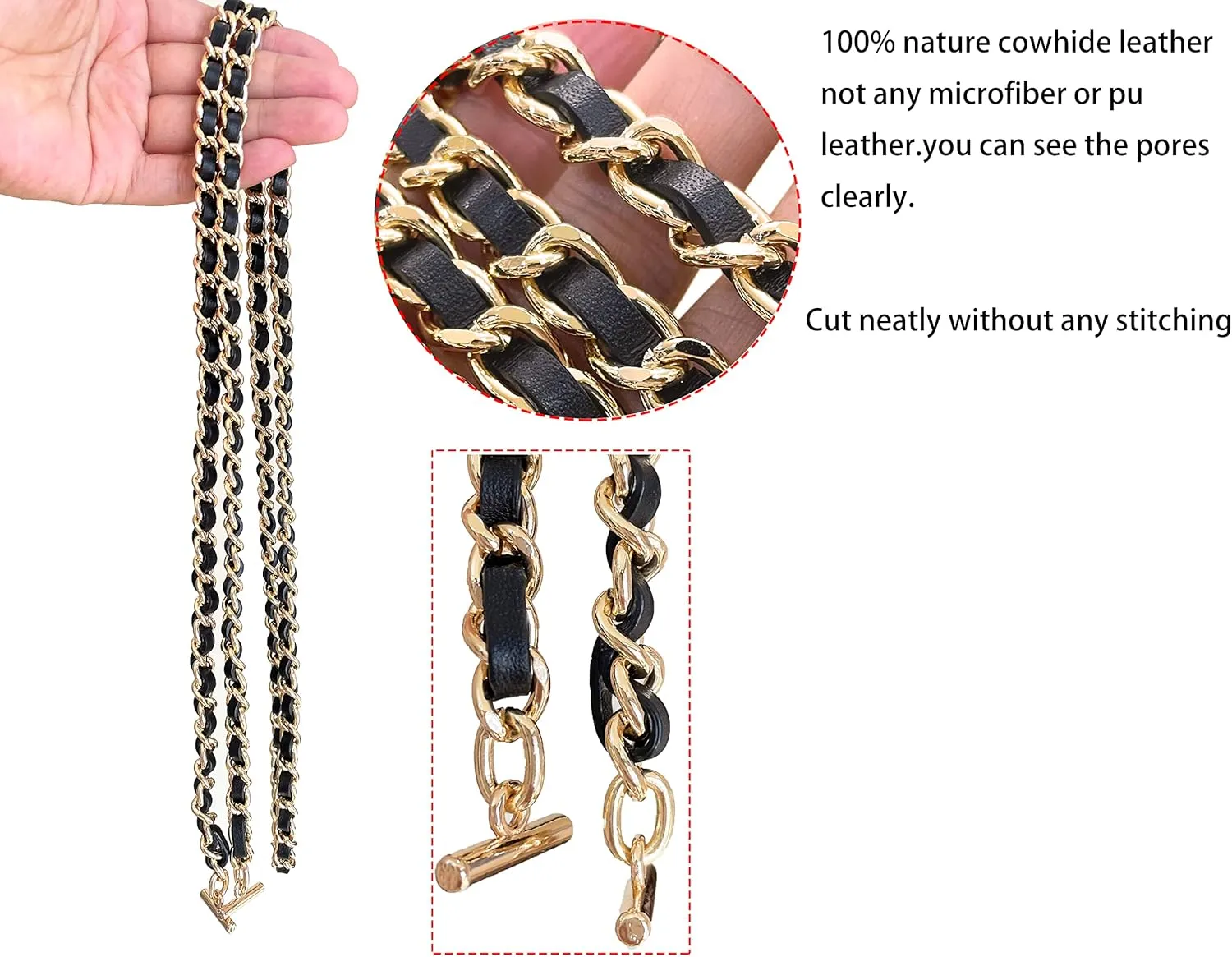 Conversion Kit Real Cowhide Leather Chain Insert Compatible With Chanel Flap Long Wallet Gift for Her