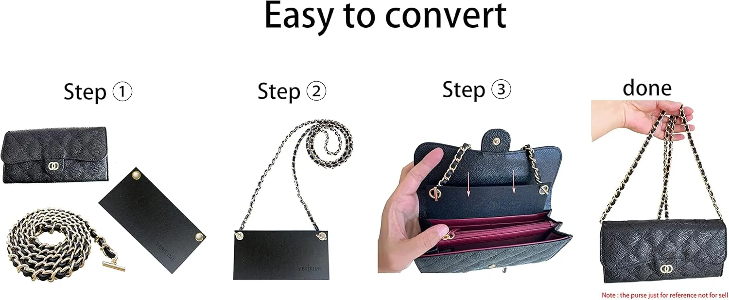 Conversion Kit Real Cowhide Leather Chain Insert Compatible With Chanel Flap Long Wallet Gift for Her