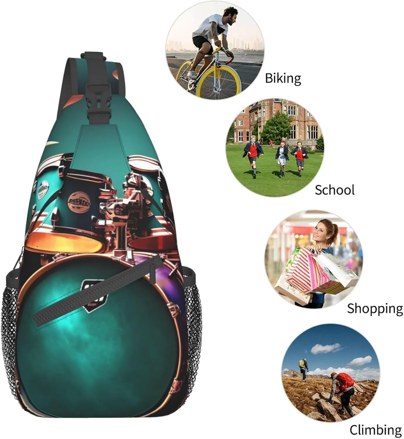 Cool Drum Set Unisex Casual Diagonal Chest Bag,Multipurpose Crossbody Shoulder Bag Travel Hiking Daypack