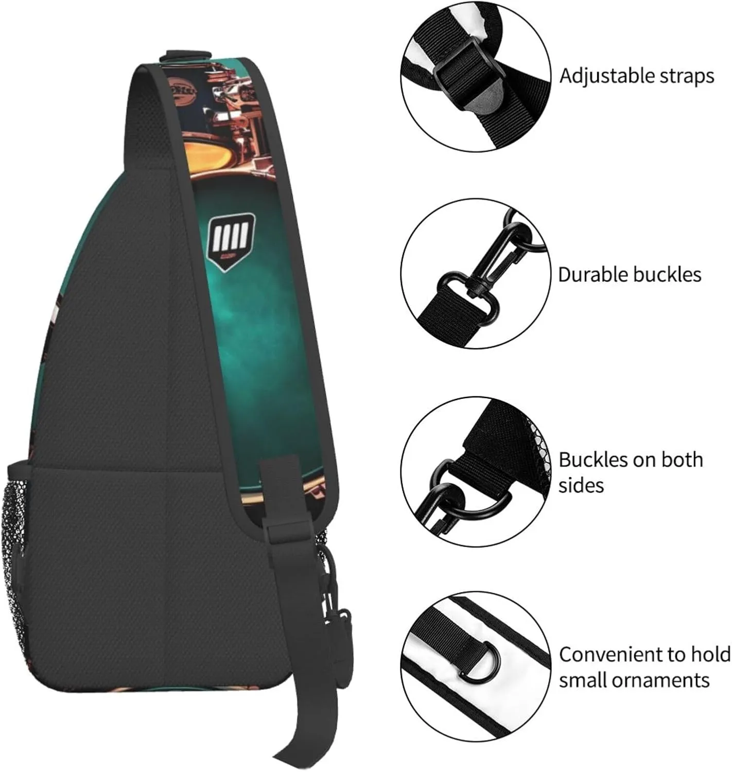 Cool Drum Set Unisex Casual Diagonal Chest Bag,Multipurpose Crossbody Shoulder Bag Travel Hiking Daypack