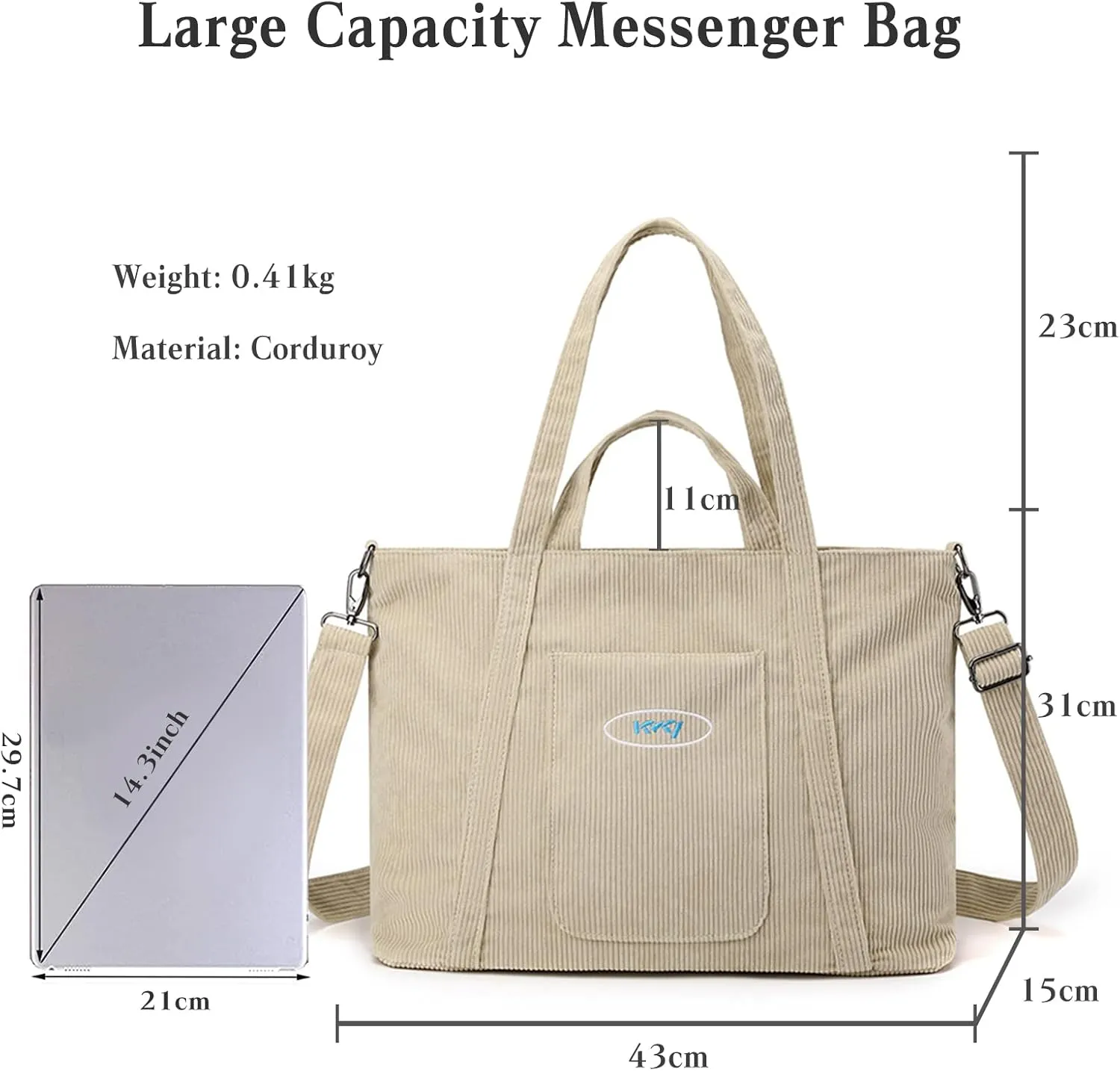 Corduroy Tote - Women's Large Capacity Crossbody & Shoulder Bag
