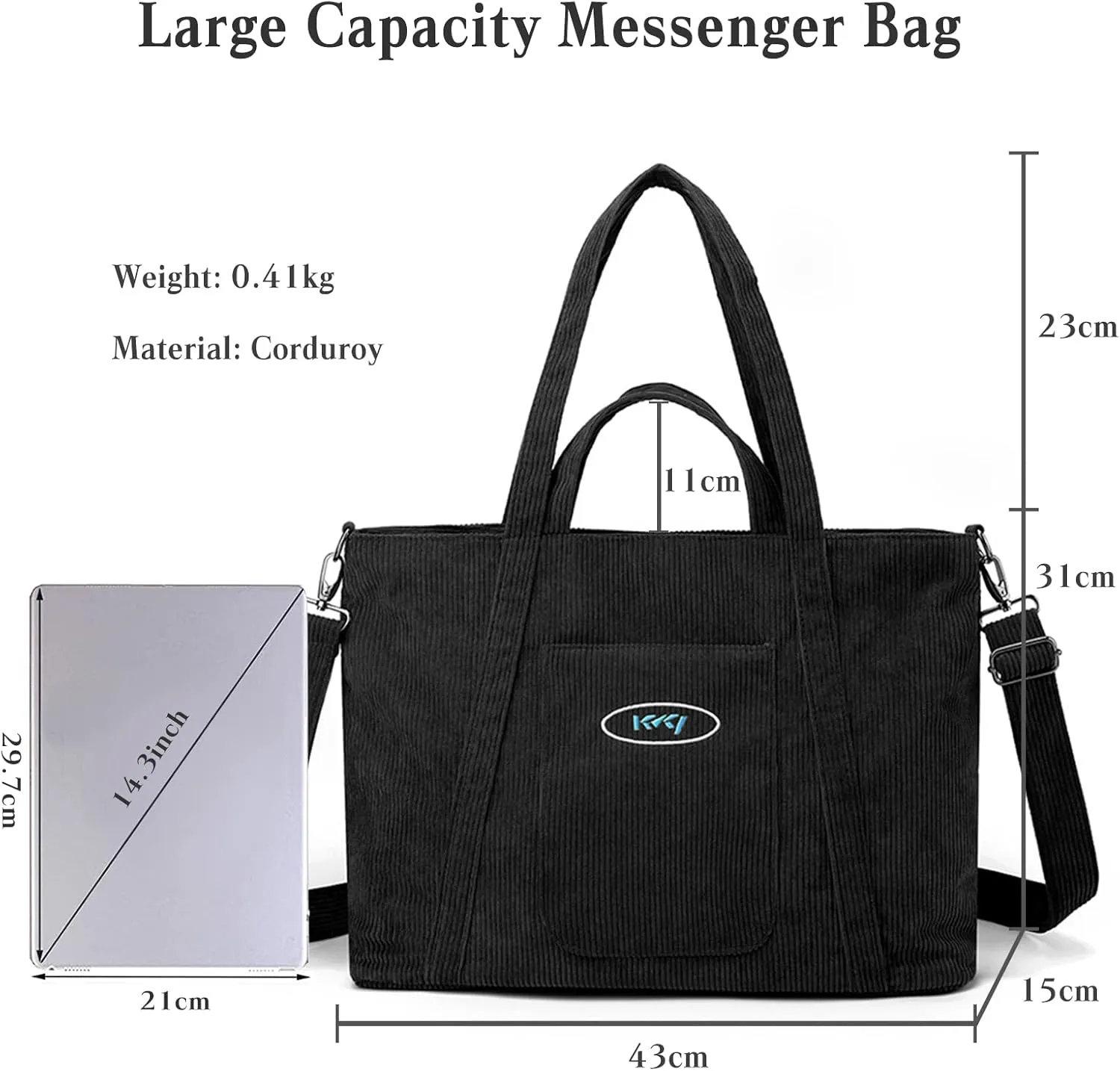Corduroy Tote - Women's Large Capacity Crossbody & Shoulder Bag