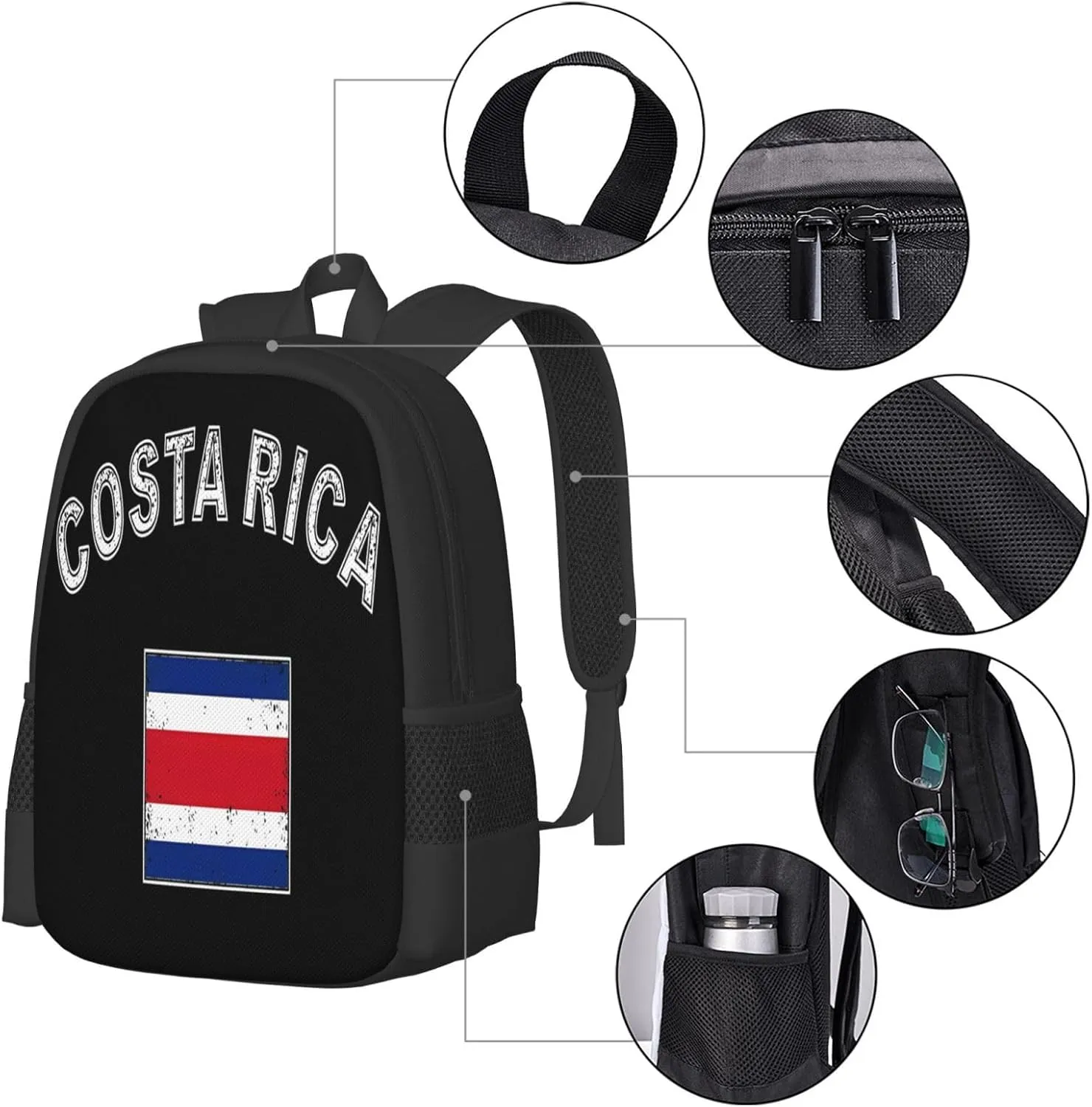Costa Rica Flag Latin America Casual Backpack Large Capacity Backpacks 15 Inch Laptop Back Pack Travel Rucksack Daypack Commuter Bags with Adjustable Strap for Camping