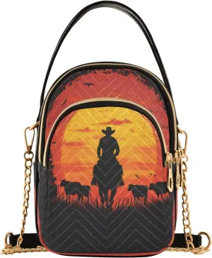 Cowboy Herd Sunset Crossbody Bag for Women Mini Cell Phone Purse Women's Shoulder Handbag